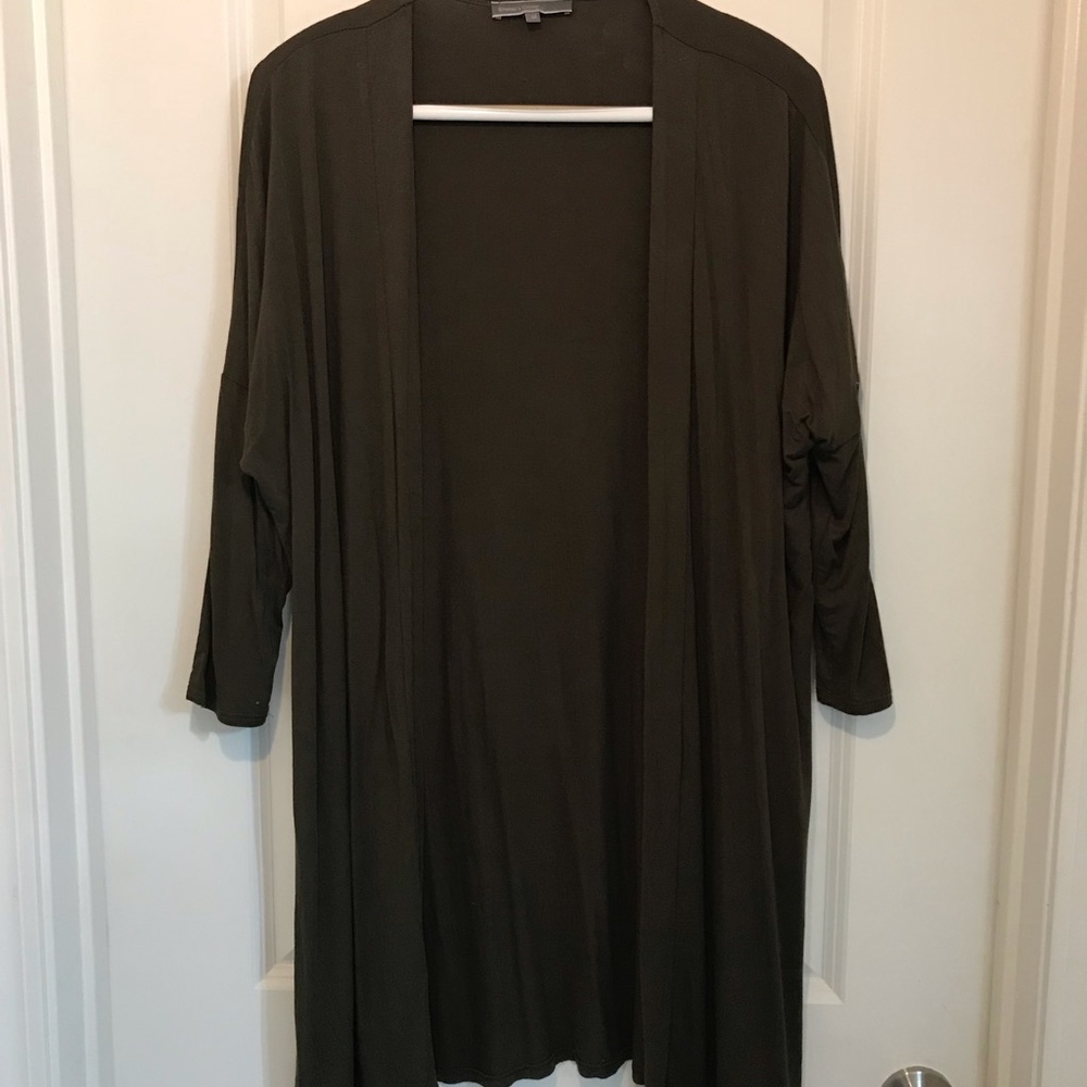 Olive Knit Cardigan w Slits in Sides